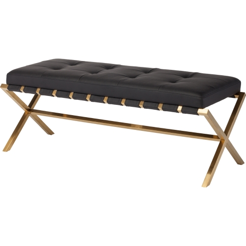 Auguste 47" Bench w/ Black Seat on Brushed Gold Stainless X Legs